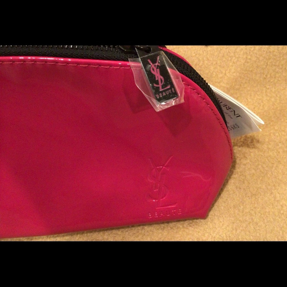 Authentic Yves Saint Laurent Hot Pink Patent Leather Cosmetic Clutch Bag (New)